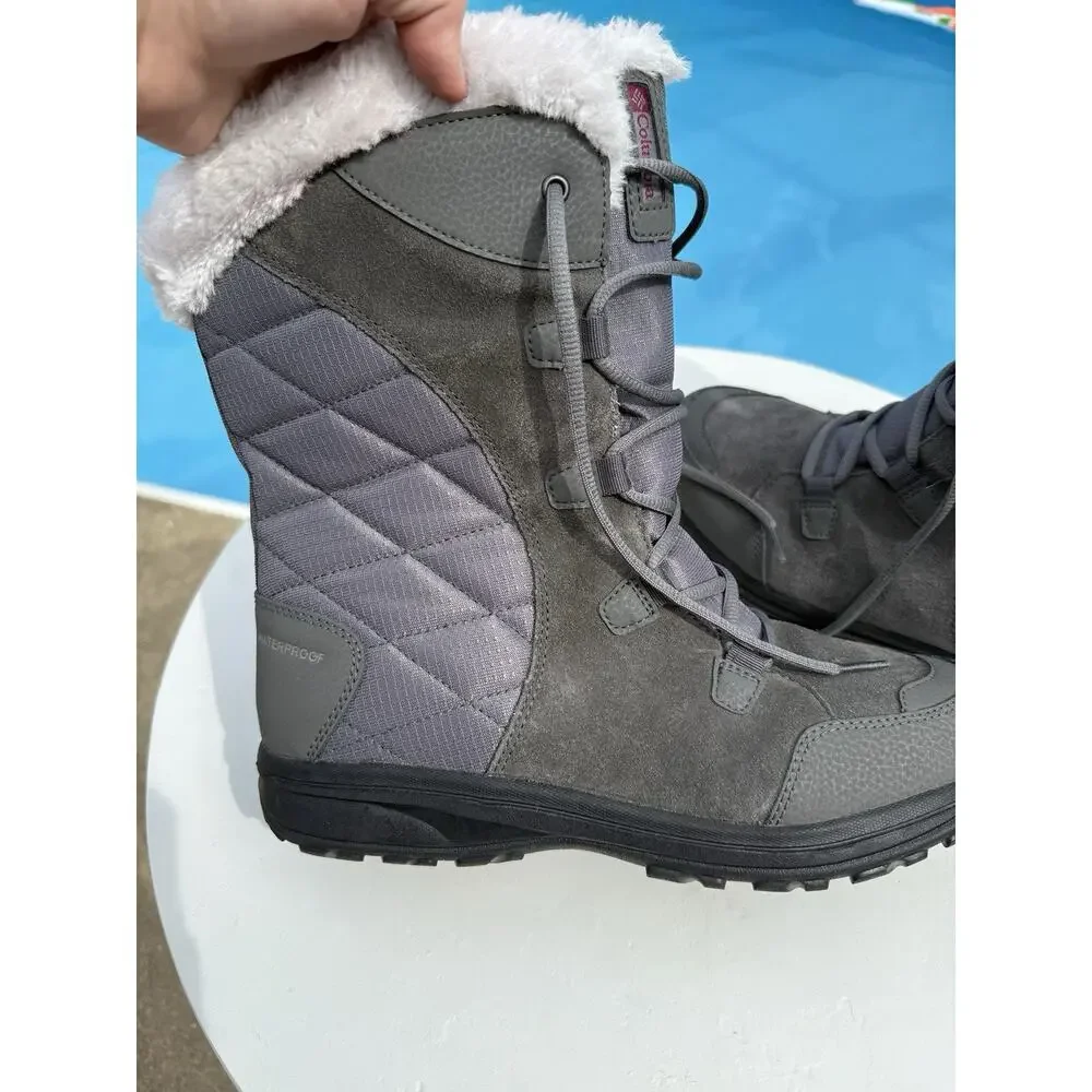 Women's 10 M Columbia Minx Mid II Snow Waterproof Boots Insulated Gray Faux Fur